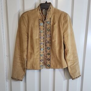 Double D Ranch Womens Tan Leather Suede Jacket Studs Conchos Size Medium Rodeo